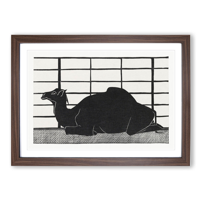 Camel by Samuel De Mesquita - Picture Frame Painting, Walnut Framed, 27cm H x 36cm W x 2cm D