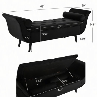 Repose-pieds capitonné en velours avec un design rétro rétro, banc de 65 pouces de long avec capitonnage Vintage