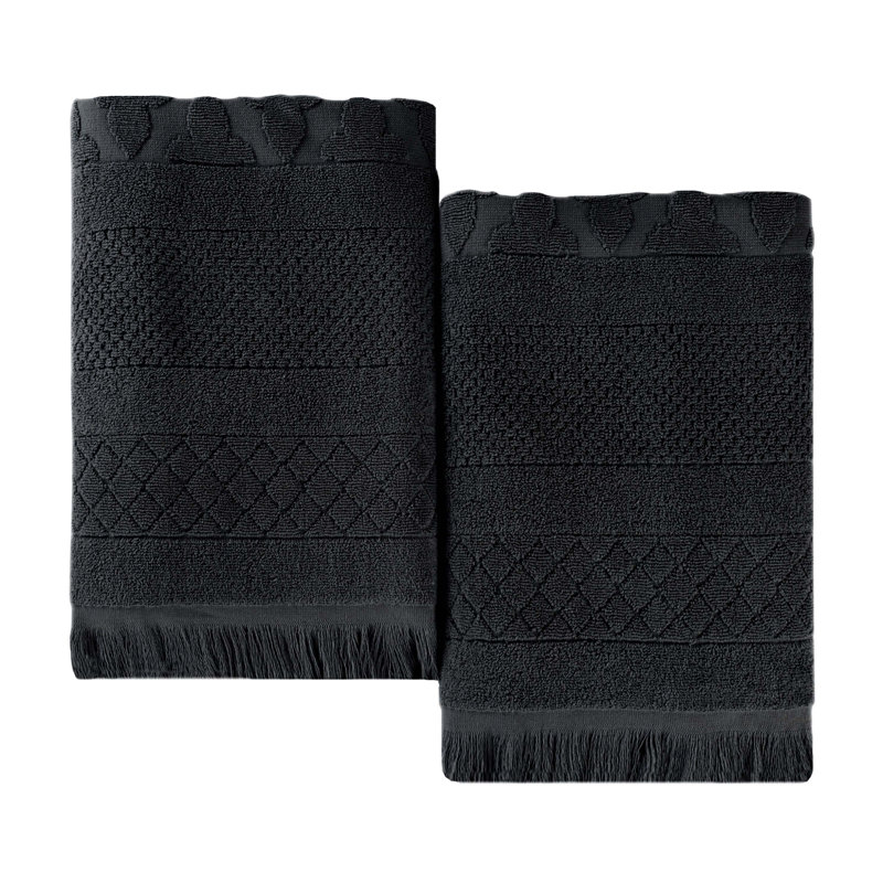 Rolla Geometric Jacquard Plush Soft Absorbent Cotton Bathroom Towel, Black, Bath Sheets - 2 Pack