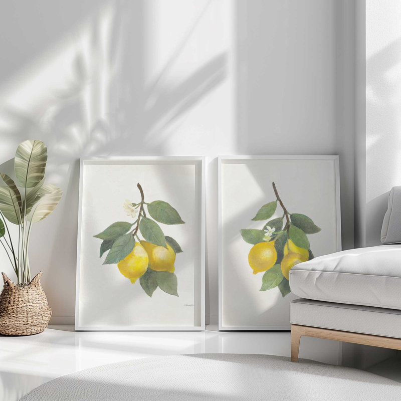 «Lemon Harvest», ensemble de 2 reproductions sur papier d'archives mat mat, Cadre doré poli, H 17,25 po x l 13,25 po