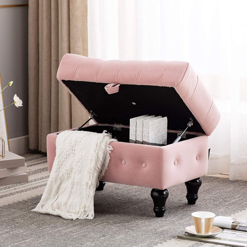 Eman Upholstered Ottoman, Pink