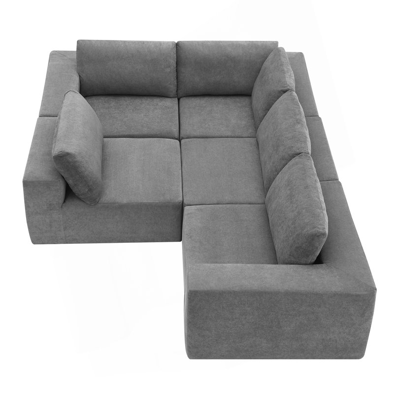Canapé modulaire en forme de L 116 * 116 ", ensemble de canapé de plancher de luxe, meubles d'intérieur rembourrés, canapé compressé rempli de mousse pour le salon, la chambre à coucher, combinaison gratuite de 5 PC