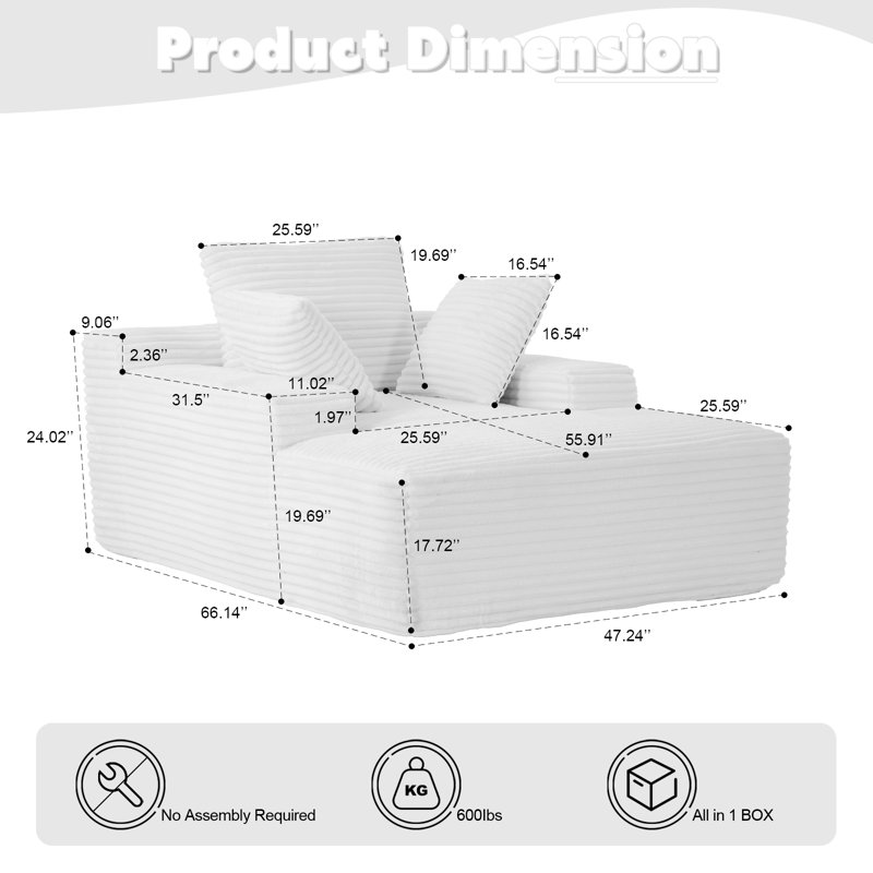 Méridienne surdimensionnée surdimensionnée Cozy Cloud Couch, Blanc
