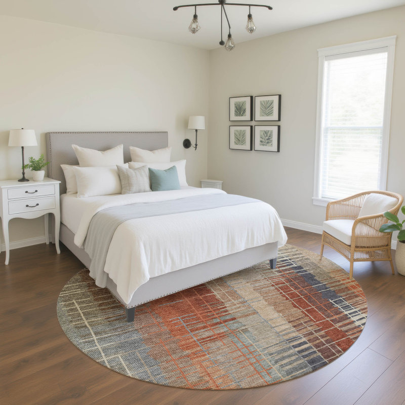 Premium Machine Washable Mayfield AMF2261 Striped Rug, 8' Round, Khaki
