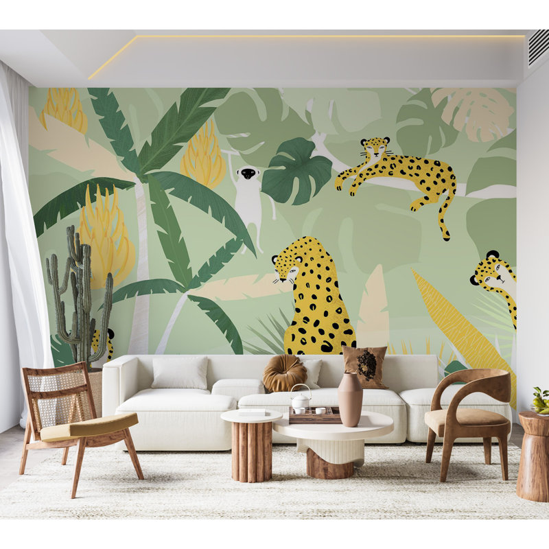 Murale animaux - Guépards dans la jungle, L 110 po x l 154 po, Peler et coller