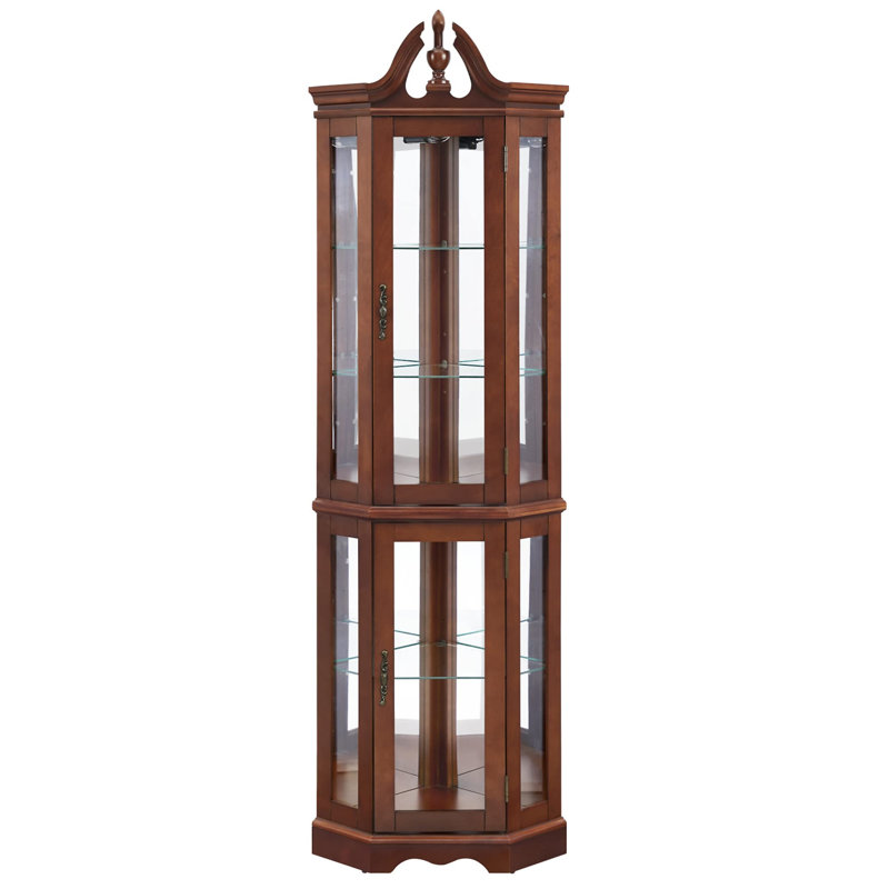 Vitrine de coin en noyer avec lumières