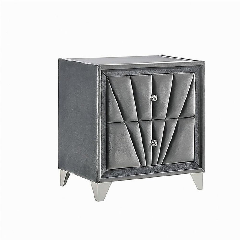Table de chevet rembourrée en tissu avec 2 tiroirs, gris