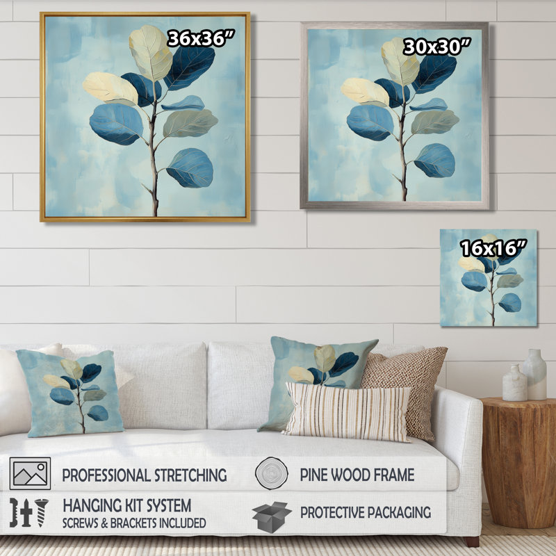 Branche de figuier bleue - Tableau botanique encadré, H 24 po x l 24 po, Toile tendue