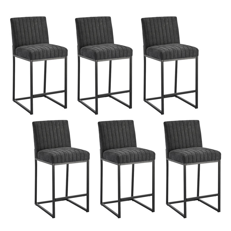 Tabouret de bar rembourré à hauteur de comptoir de 26 po avec structure en métal, ensemble de 6, Dark Gray, 6