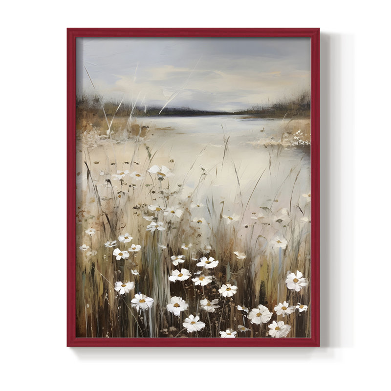 Reproduction florale rétro encadrée Ccciii - bois massif, H 11 po x l 9 po, Rouge