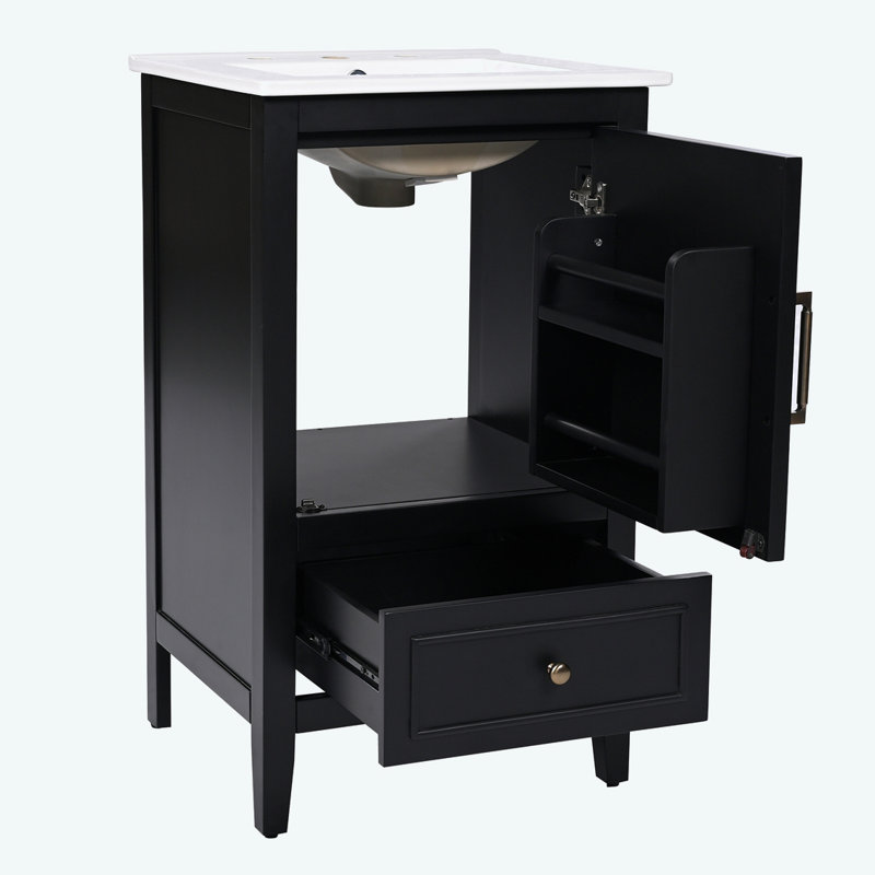 Meuble-lavabo de 20 po avec lavabo, Noir, noir, noir, noir