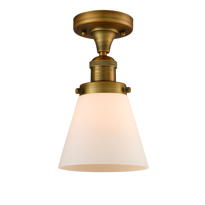Glass Semi Flush Mount, Brushed Brass, Matte White Cased