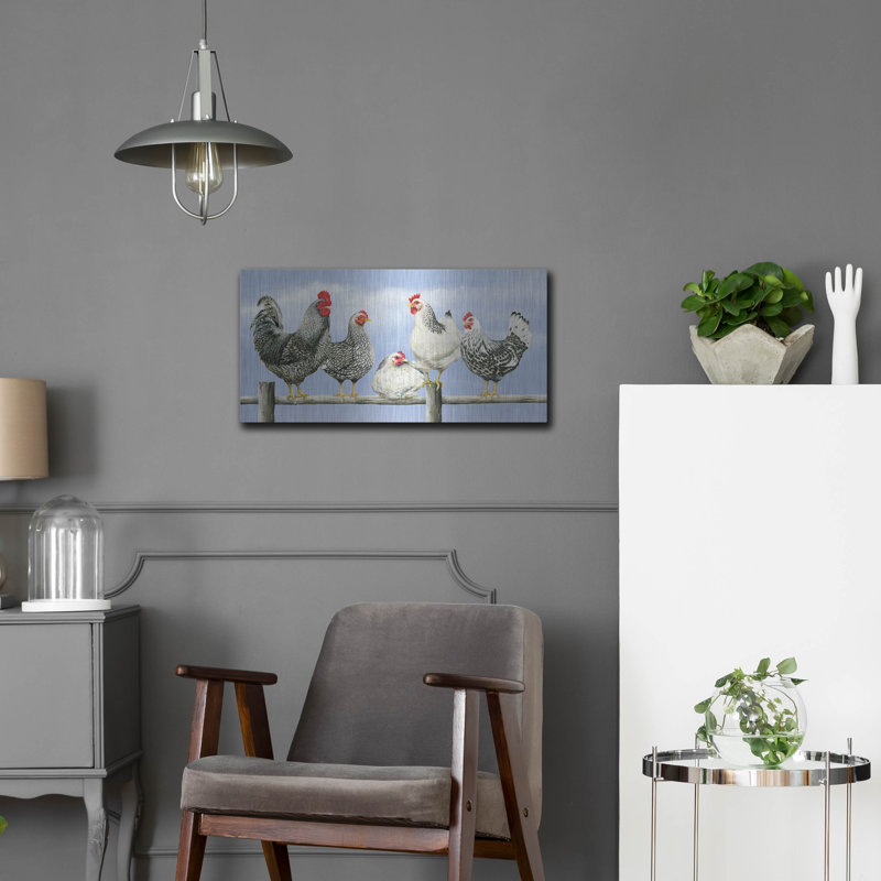 «Black White Hens 1» par Janet Pidoux, H 12 po x l 24 po