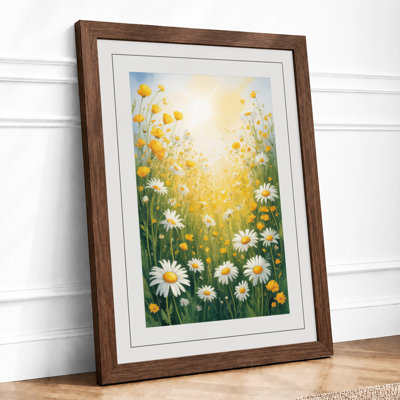 Sunlit Daisy Meadow Botanical - Framed Print