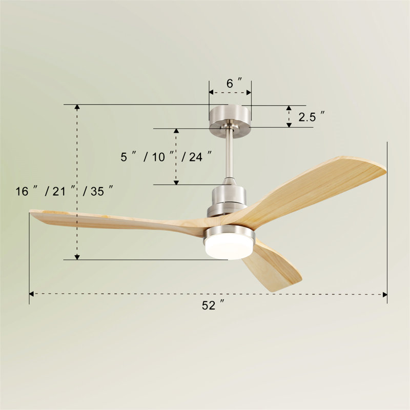 Indoor 52 Inch Ceiling Fan With Dimmable Led Light 6 Speed Remote 3 Wood Blade Reversible DC Motor For Bedroom