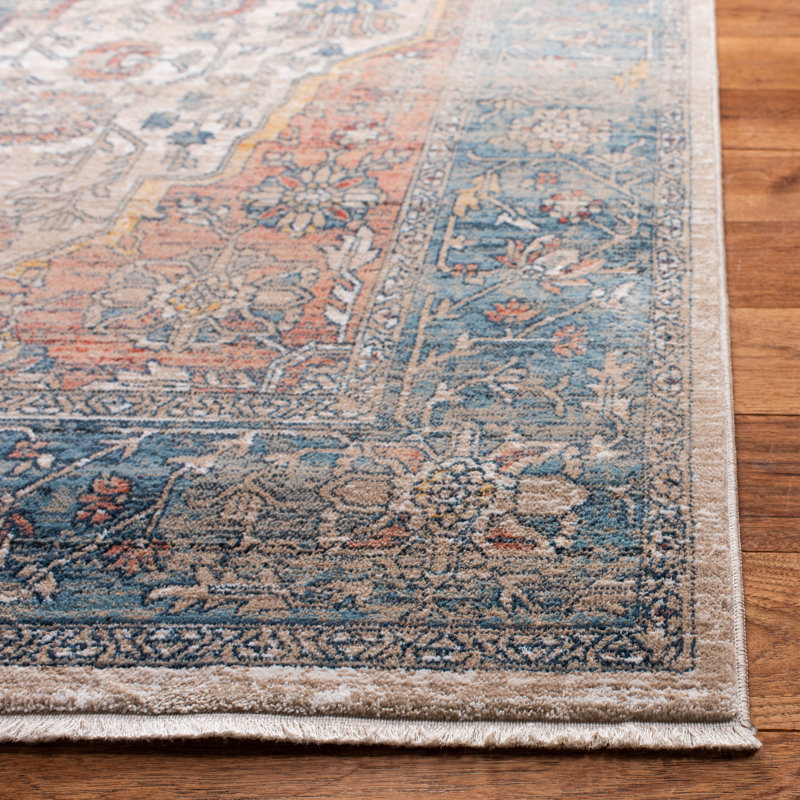 Rumsey Oriental Navy/Beige/Ivory Area Rug, Rectangle 2'2" x 4'