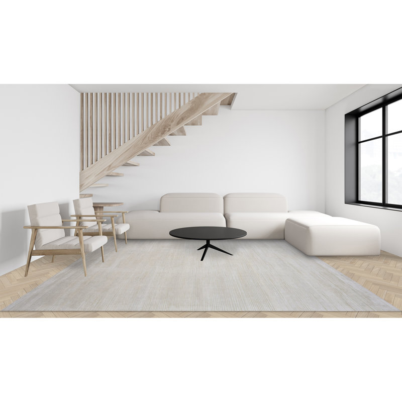 Tapis uni noué à la main beige / ivoire / gris, Rectangle 6 pi x 9 pi