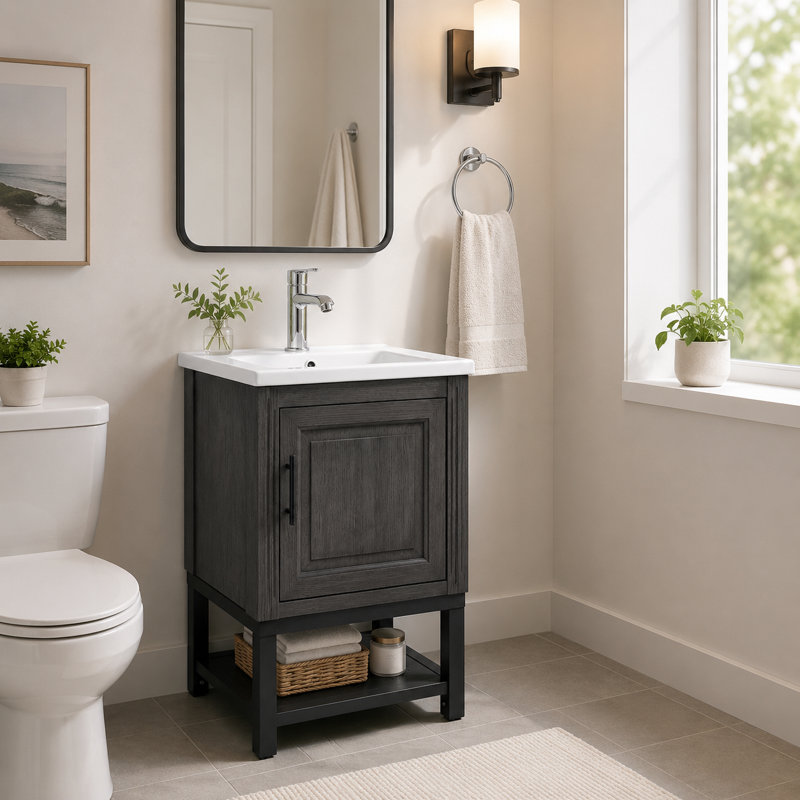 Meuble-lavabo simple de 20 po avec armoire MGO, comptoir en porcelaine et robinet inclus, Gris, 20"