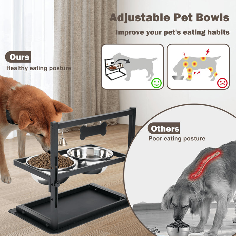Support pour bol pour chien surélevé, mangeoire pour chien réglable avec deux bols en acier inoxydable de 1700 ml et un tapis d'alimentation pour animaux en silicone, bols surélevés pour grands et moyens chiens