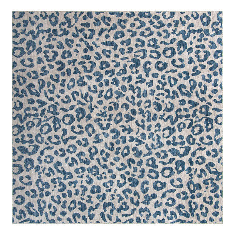 Munk Animal Print Blue/Gray Outdoor Area Rug, Square 10'8"