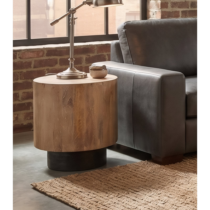 Solid Mango Wood Round End Table, Natural