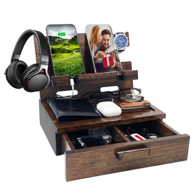 Cadeaux pour mari, organisateur de table de chevet, ami, bois, noyer
