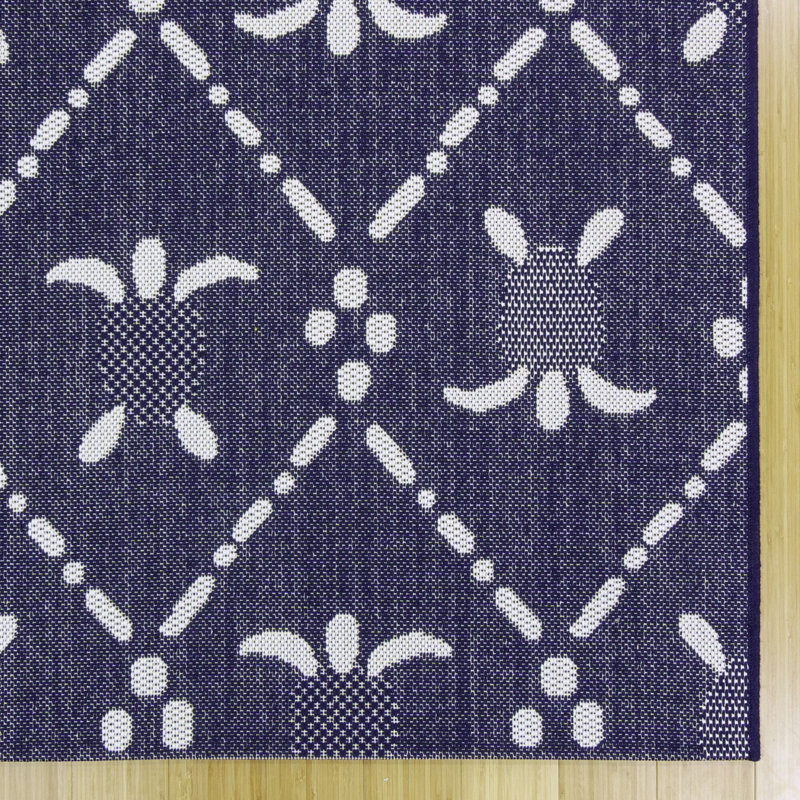 Reyn Spooner Tradewinds Nalani Navy Blue Hawaiian Tropical Polypropylene Flatweave Indoor/ Outdoor All Weather Area Rug