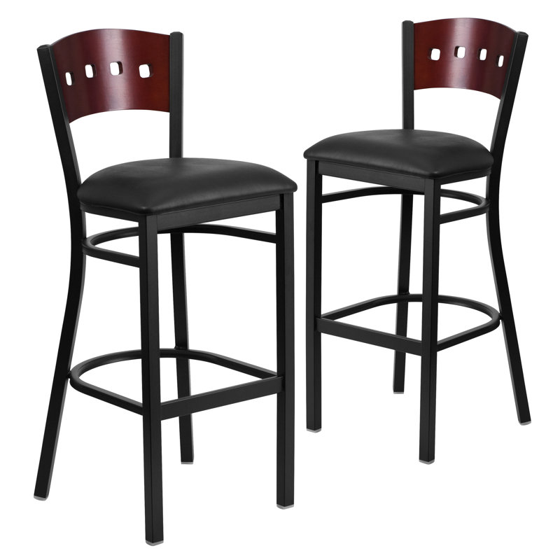 Prompton Hercules Series Decorative 4 Square Back Metal Restaurant Barstool, Black, 2