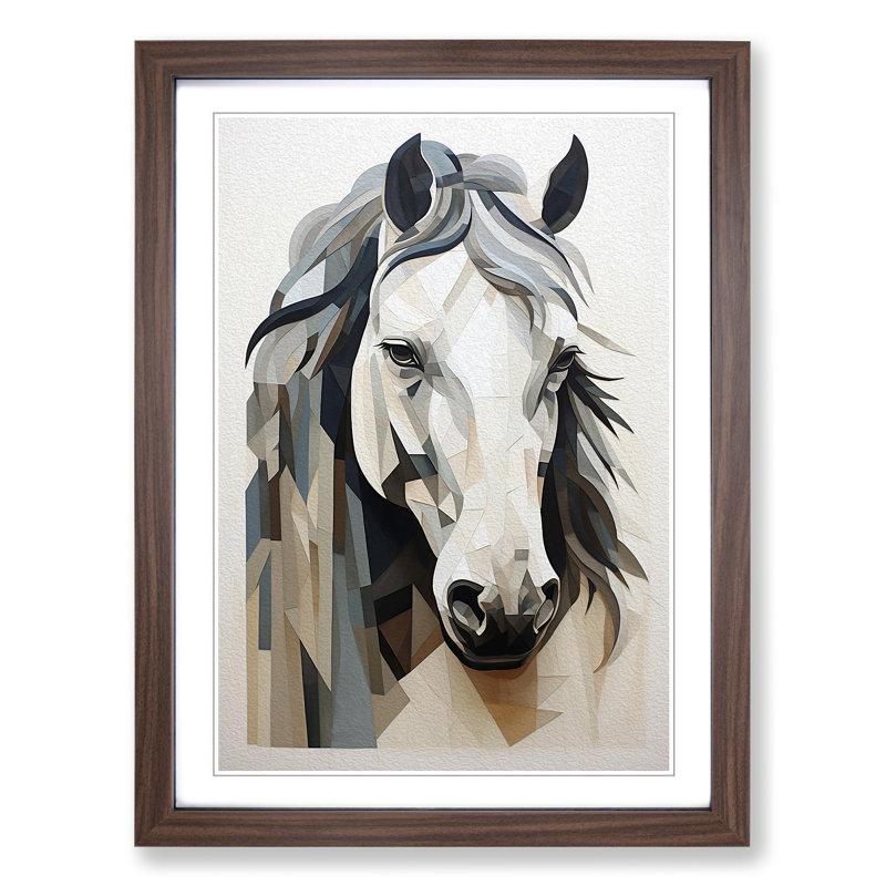 Shire Horse Geometric - Framed Print, 64cm H x 46cm W x 2cm D, Walnut