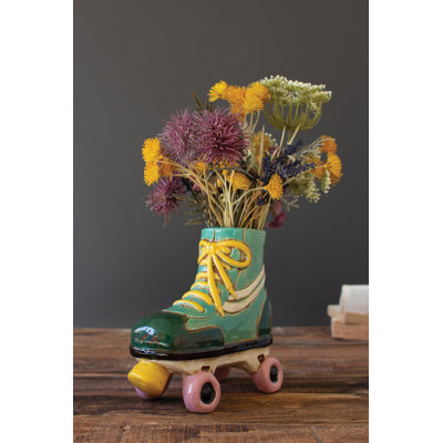  Pot de fleurs en céramique à patins à roulettes - grand pot décoratif rétro de 8,5 po