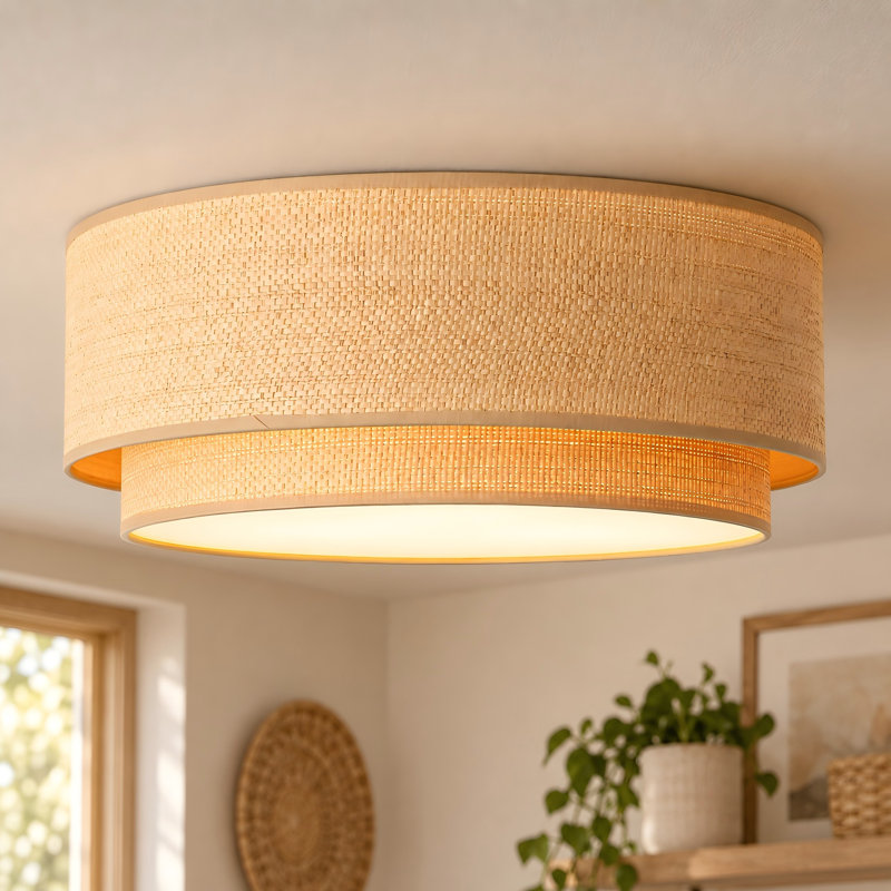 Plafonnier encastré en rotin à double couche 3 lumières à intensité variable Aurevane
