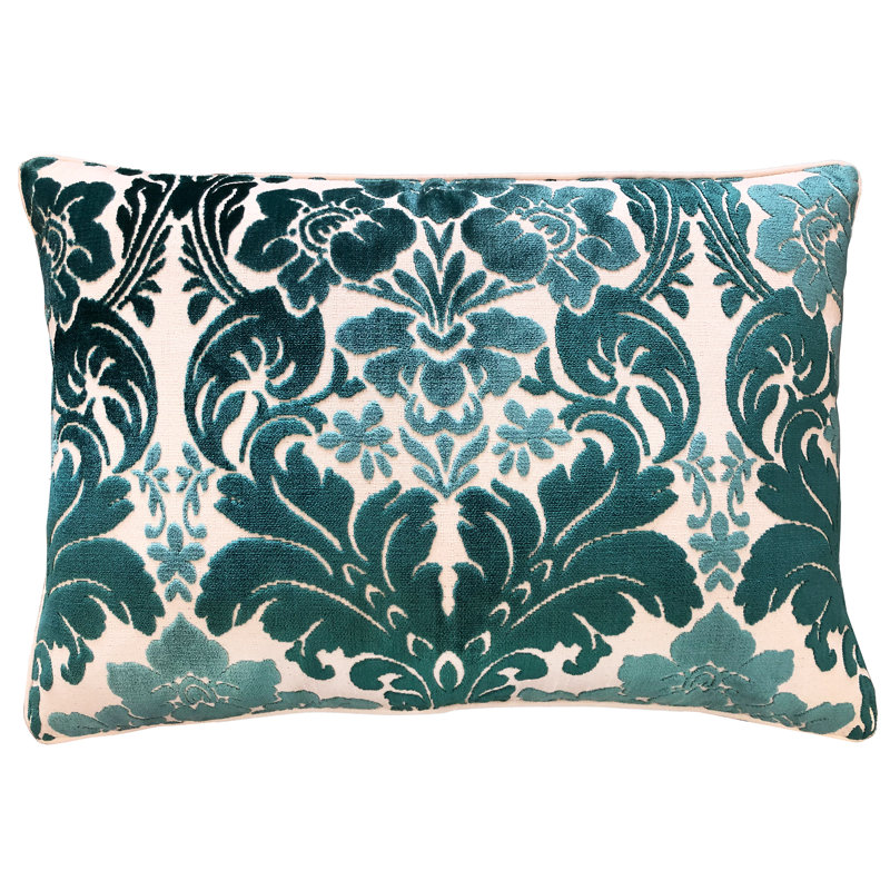 Damask Feather Throw Pillow, Turquoise