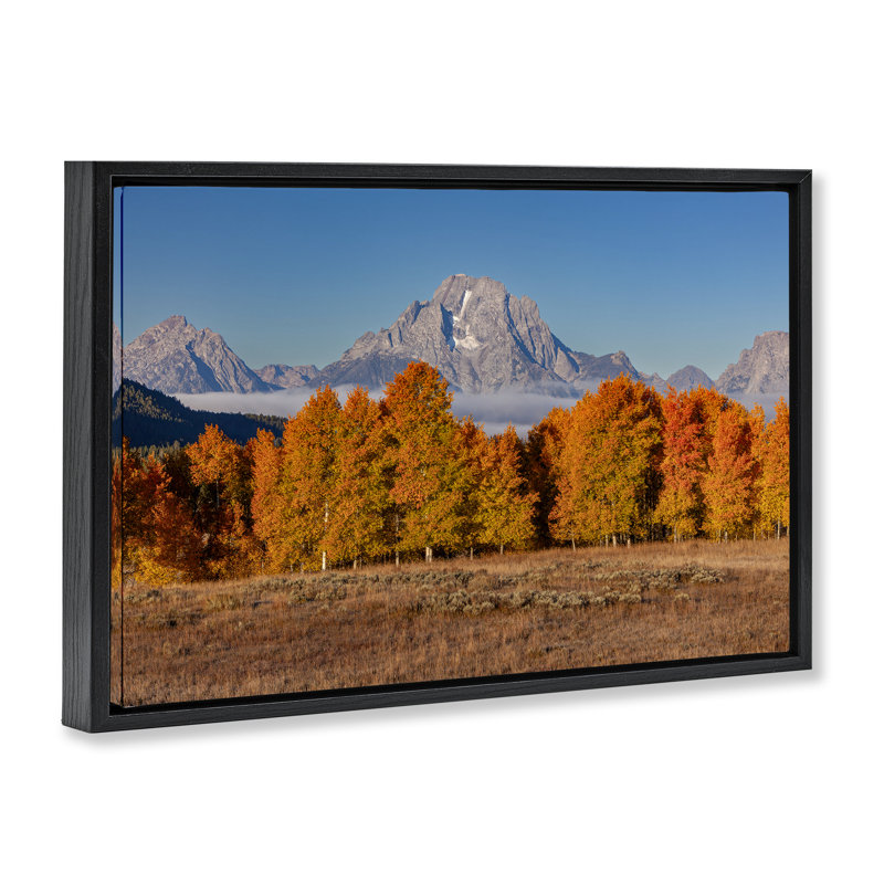 Ligne d'arbre d'automne avec cadre flottant de montagne, design par Shelley Carlisle, H 17 po x l 25 po