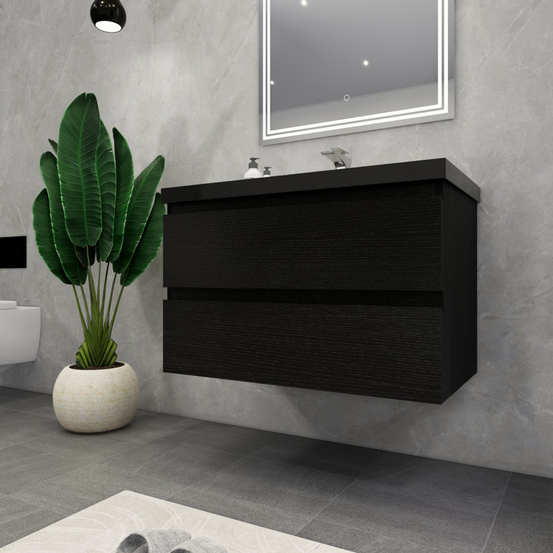 Ensemble de meuble-lavabo simple mural 36 po McConnico, Noir mat riche