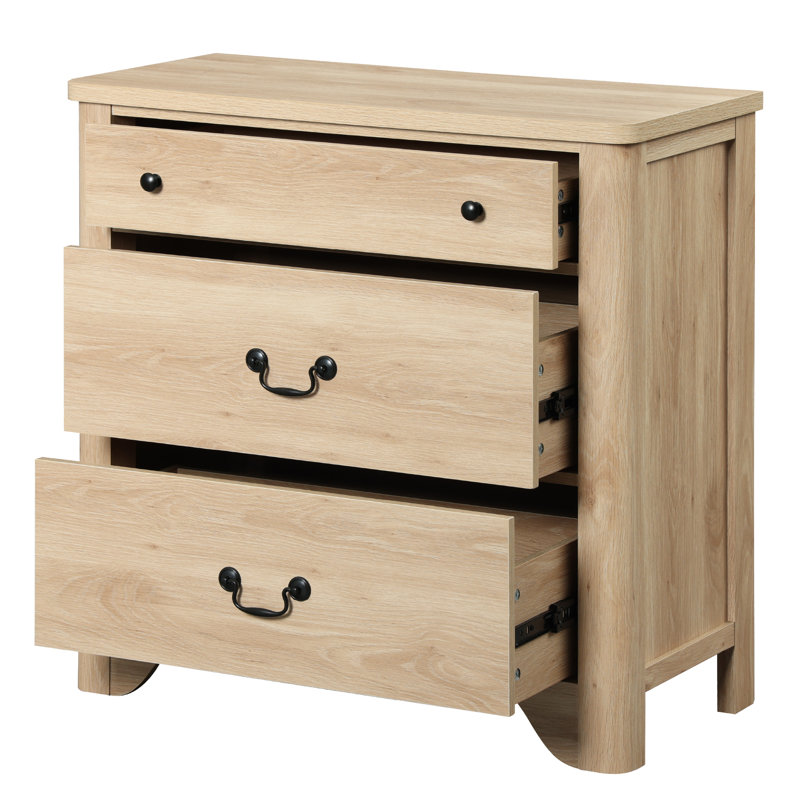 Farmhouse Nightstand With 3 Drawers, Oak，31.5", Individual, Oak