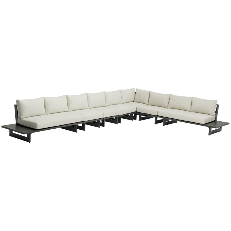 Canapé modulaire d'extérieur avec coussins Kirit 184,5, Crème, gris