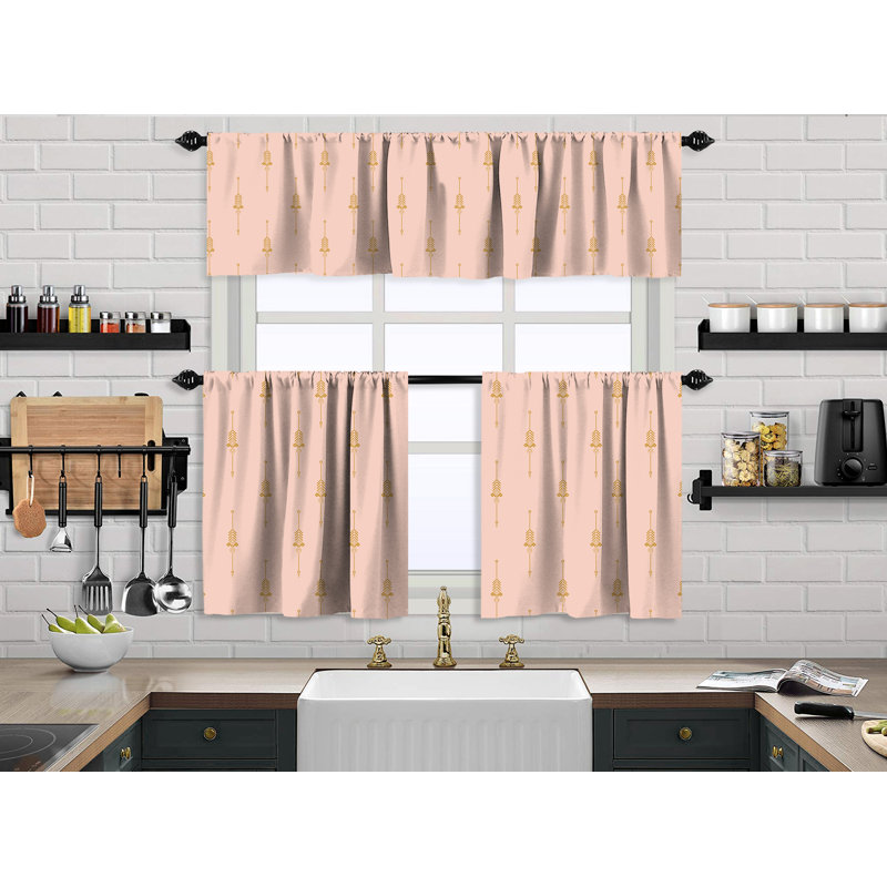 Boho Design Kitchen Valance, 2 Tiers Curtain, African Mud, Window Valance Treatments, Cafe Curtains, White, 24" W x 24" L