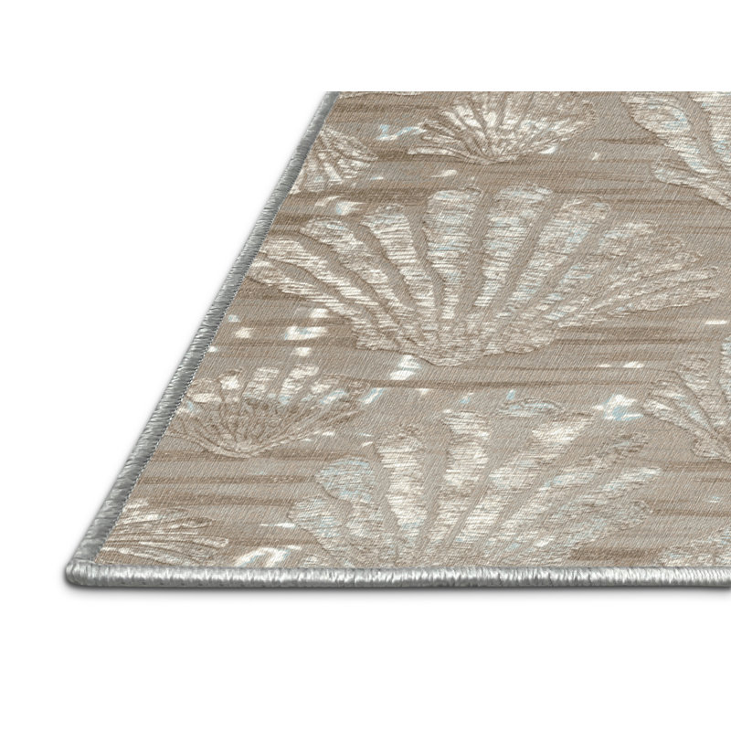 Washable Mother of Pearl Shimmer Coastal Area Rug, Rectangle 3' x 5'