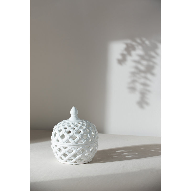 D8x9,5 po Couvercle en céramique blanc avec motif en treillis