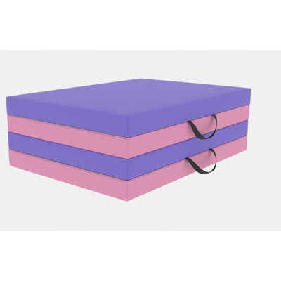 Kids Foldable Tumbling Mat for Home Workouts, 2-Inch Foam Gymnastics Mat with Carry Handles, 3x6ft, Yoga, Stretching, Martial Arts, Pink/Purple