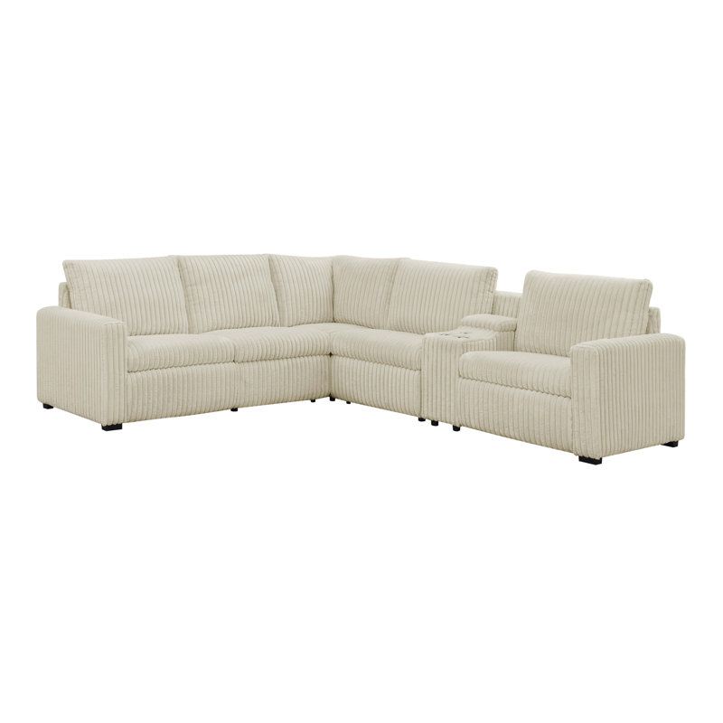 Canapé modulaire inclinable électrique Rocktem, Velours côtelé beige