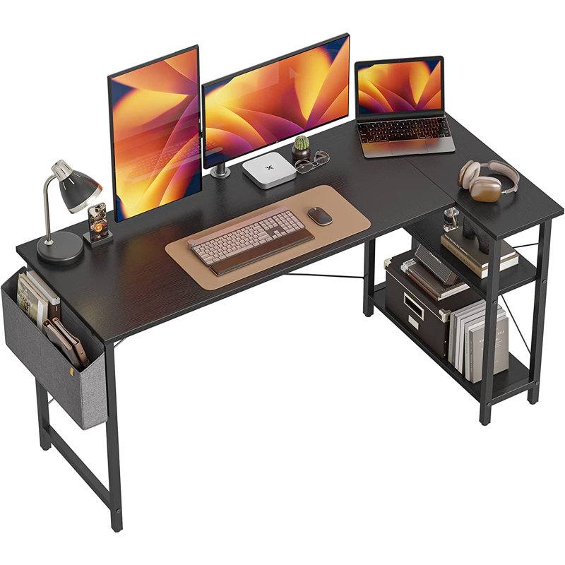 Anacleta L-Shape Desk, Black, 28.7" H x 55" W x 27.5" D