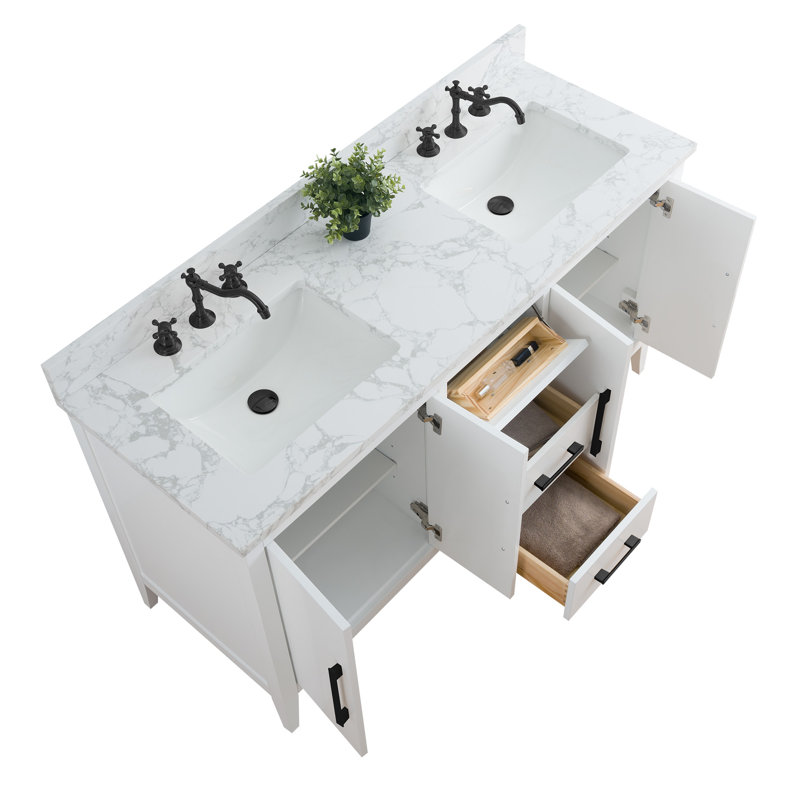 Ensemble de meuble-lavabo double 60 po, Blanc, Noir mat