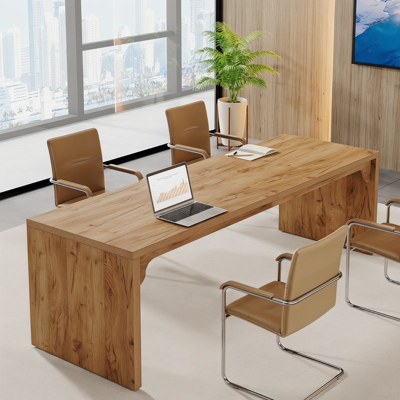 Table de conférence de 6,5 pi, grande table de réunion rectangulaire pour 6 à 8 personnes (une table), Brun