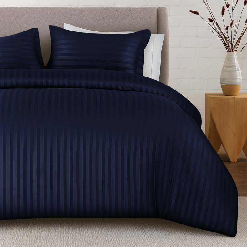 Aspire Homeware 3 Piece Hotel Quality Dyed Duvet Complete Set with Pillowcases for Premium Comfort, Navy
