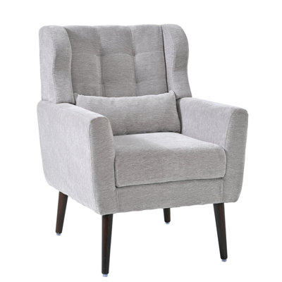Modern Chenille Armchair, Gray, Ergonomic Seating, Solid Wood Legs For Living Room And Bedroom Use Upholstered Armchair In Gray Chenille, Feature,