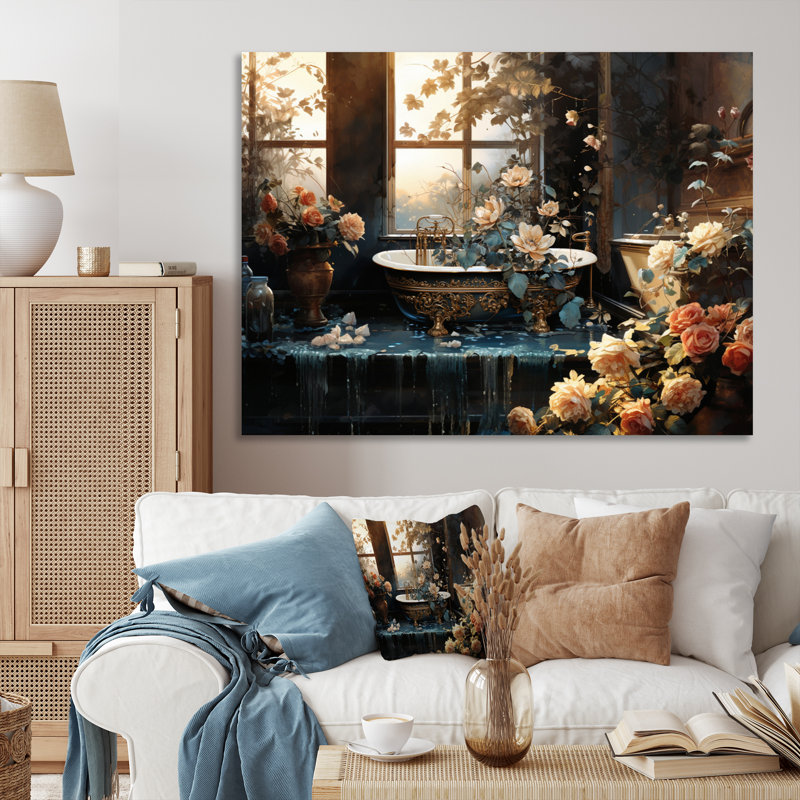 Baignoire fabriquée en or - Reproduction d'art mural, H 12 po x l 20 po x P 1 po, Toile tendue