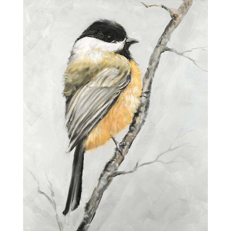 Petite impression de mésange charbonnière sur toile, H 60 po x l 48 po