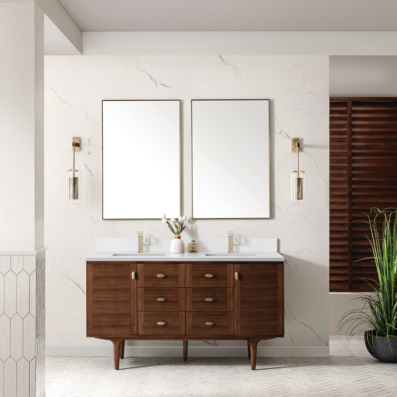 Amberly 60" Double Bathroom Vanity Set, White Zeus, Single-Hole
