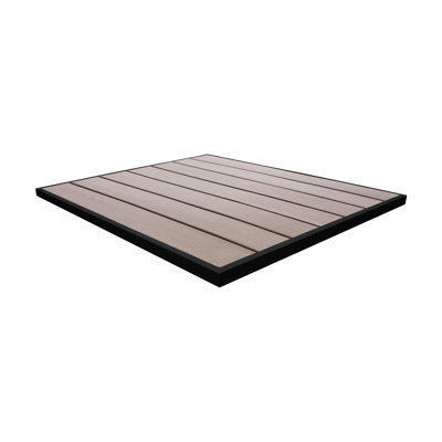 Plateau de table en teck synthétique 30 po x 30 po Seaside - Cadre en aluminium thermolaqué noir - Trou de parasol optionnel